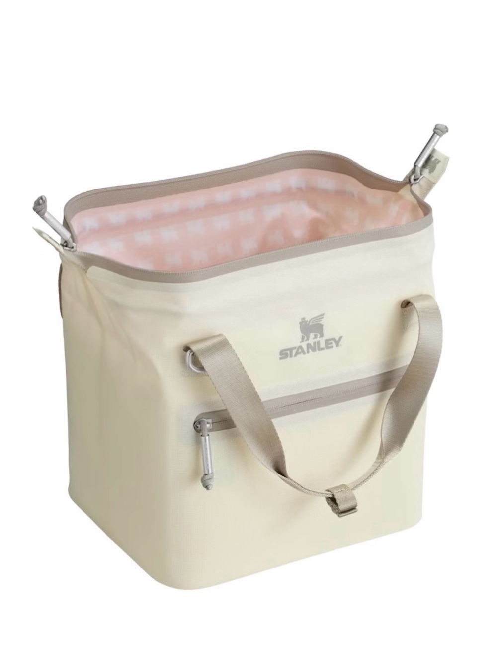Stanley Cream Cooler Tote with Pink Lined Interior